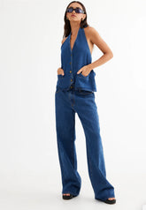 SALE - LIONESS - HILLS HALTER DARK DENIM